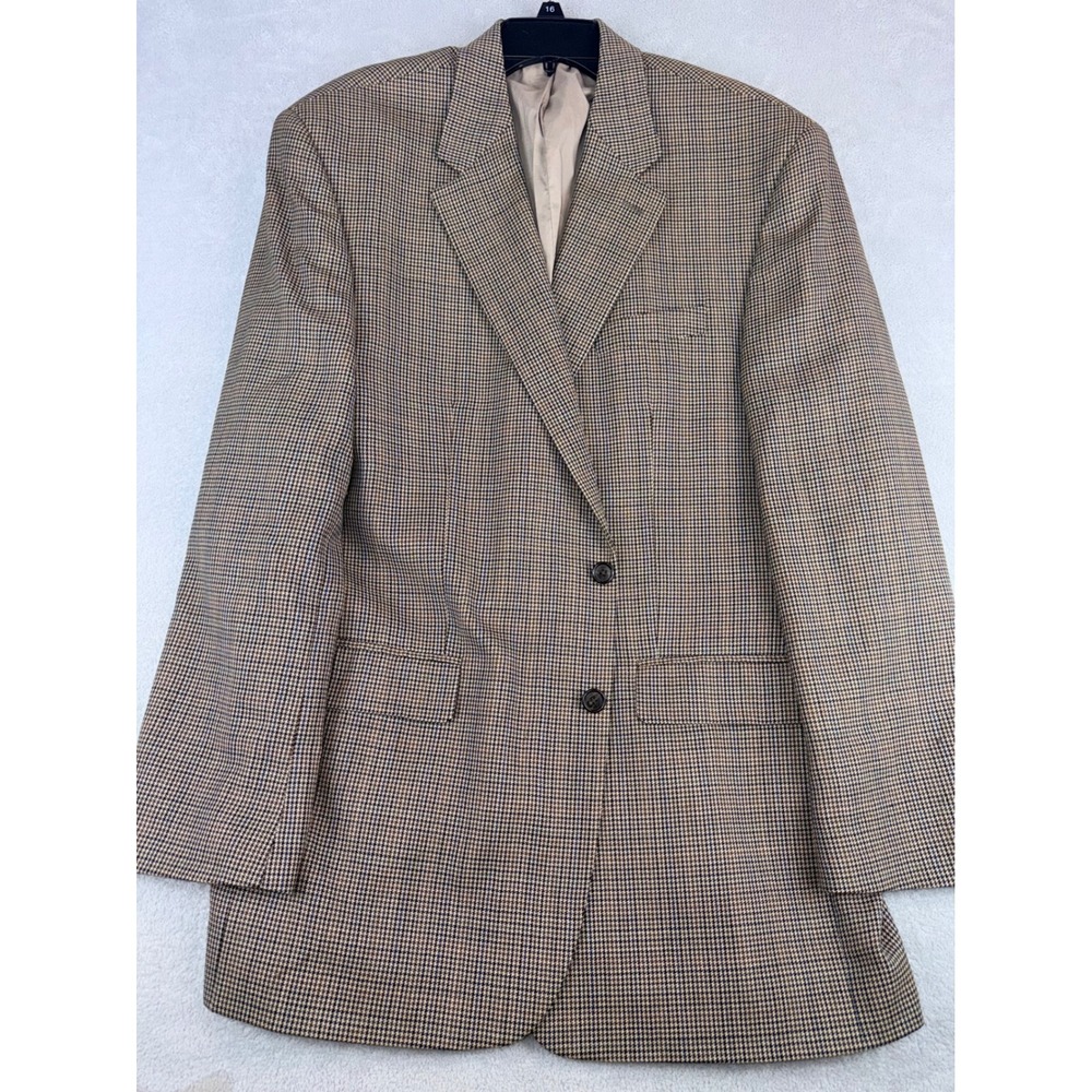 Lauren Ralph Lauren Mens 46L Wool Blazer Houndstooth Sport Coat Tan Brown 46Long